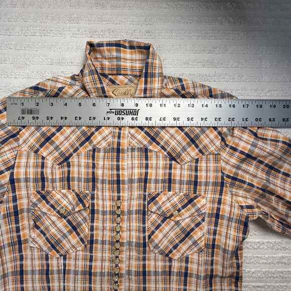 Scully Womens Top Medium Snap Button Up Shirt Plaid Yellow Blue Long Sleeve - Picture 5 of 7